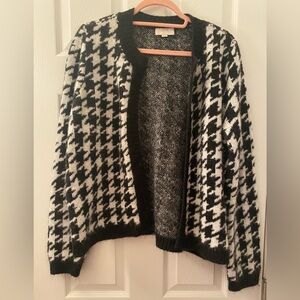 Loft Outlet Open Front Houndstooth Black and White Cardigan